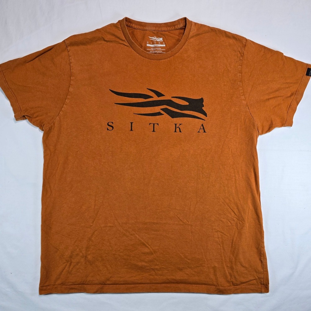 Lot of 2 Sitka Gear Mens XL Organic Cotton Graphic T-Shirts Orange Red Logo Tee